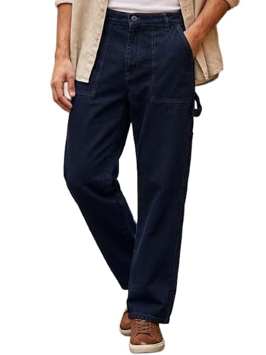 Image of Urbano Fashion Men's Loose Mid Rise Baggy Fit Cargo Carpenter Jeans with 6 Pockets Non-Stretchable