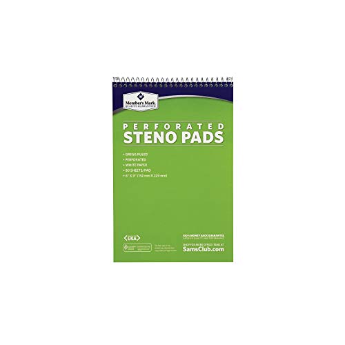 Members Mark Perforated Steno Pad, 6" x 9", White, 12pk