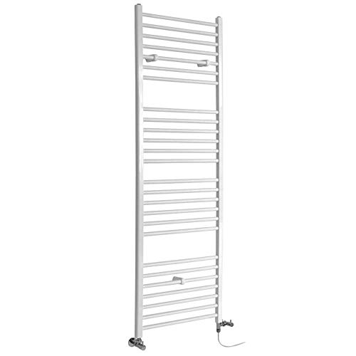 Preisvergleich Produktbild Hudson Reed Ive - Elektrischer Design-Handtuchheizkörper für Mischbetrieb in Weiß - Gerade Sprossen - 1800 x 600 mm
