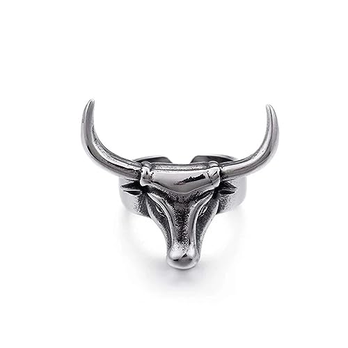 Fashion Frill Stylish Silver Ring For Men Stainless Steel Silver Bull Adjustable Ring For Men Boys Finger Rings For Unisex