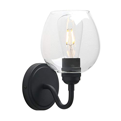Yosoan Vintage Industrial Vanity Wall Light, 1-Light Black Holder Curved Elegant Gooseneck With Bell Glass Clear Shade Wall Lamp For Bathroom Porch Kitchen Living Room Restaurant #TOP20