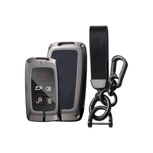 ontto Autoschlüssel-Hülle aus Metalllegierung, Leder, passend für Range Rover Evoque Sport Vogue Discovery 5 für Jaguar E I-PACE 2018–2023, Smart-Schlüssel-Halter, Schlüssel-Etui, Schlüsselanhänger,