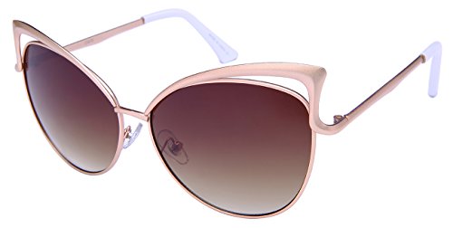 Fashion Oversized Metal Cat Eye Sunglasses Color Mirror & Gradient Lens for Women with Cleaning Pouch UV400 Protection (MG)2