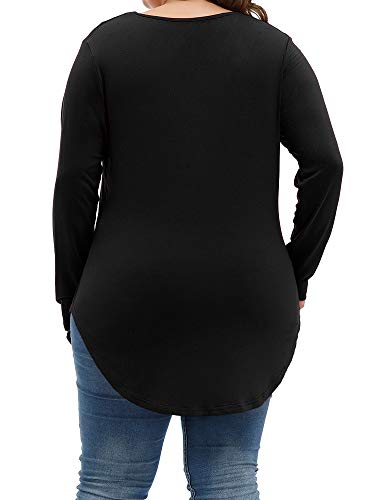 Allegrace Women's Plus Size Tops Long Sleeve Casual Scoop Collar Pocket T Shirts Black 4X