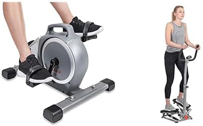 Sunny Health & Fitness Under Desk Mini Exercise Cycle Bike + Sunny Health & Fitness Stepper Machine with Handlebar – SF-S020027