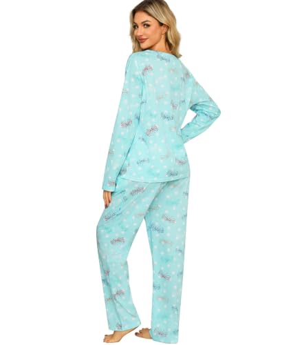 Image of ENJOYNIGHT Womens Pajama Set Cotton Pjs Long Sleeve Sleepwear with Pockets | Two Piece Crew Neck Sleep Set, Elastic Waist Long Pant, Lightweight Loungewear