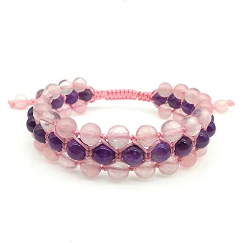 EDEN'S CALL Amethyst and Rose Quartz Crystal Stone Beaded Bracelet for Women Triple Layers 6mm Beads Braided Bangle for Anxiety Relief Meditation Cover