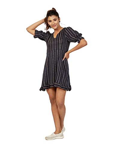 Image of DRESOUL Women's Rayon Printed Stripes Midi Dress