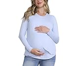 Motherhood Maternity Women's Long Sleeve Scoop Neck Tulip Nursing Tee Shirt for Breastfeeding with Easy Access, Cashmere Blue, Medium