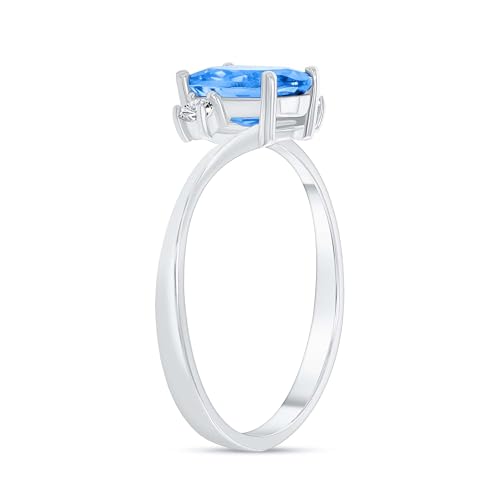 Fine Sterling Silver Oval-Shaped Personalized Birthstone & White Topaz Promise Ring- Birthstone Ring for Women - 8x6mm Oval Birthstone with 2mm Two Topaz in 4-12 Ring Sizes - Silver Jewelry Gift For Birthday, Valentines’ Day, Mother Day2