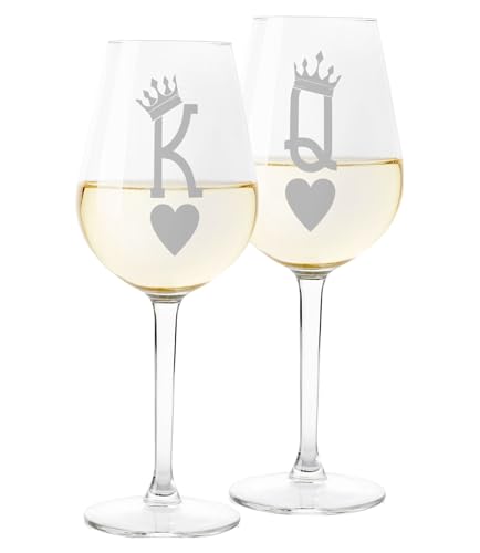 Colorfamily Paire de Verres à Vin - Set de 2 Verres King & Queen - Verre en Verre de 500 ml