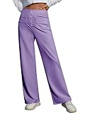 Yawburk Work Pants for Women Stretchy High Waisted Wide Leg Business Casual Trousers 2025 Women's Dress Pants with Pockets, Lavender X-Large