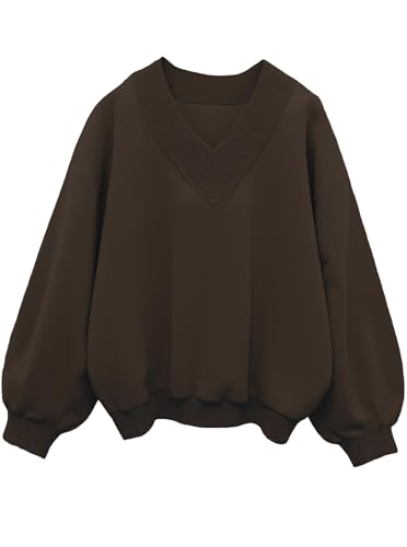 Hilinker Womens V Neck Oversized Sweatshirts Casual Drop Shoulder Long Sleeve Pullover Tops