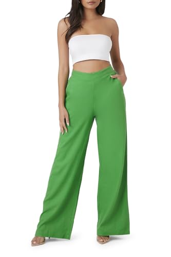 Forever 21 Linen-Blend Wide-Leg Pants Green X-Small at Amazon
