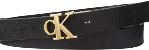 Calvin Klein Monogram Placque Buckle 25Mm Rev Lv04K7005G Cinturones, Black (Black/CK Light Gold), 95 cm para Mujer