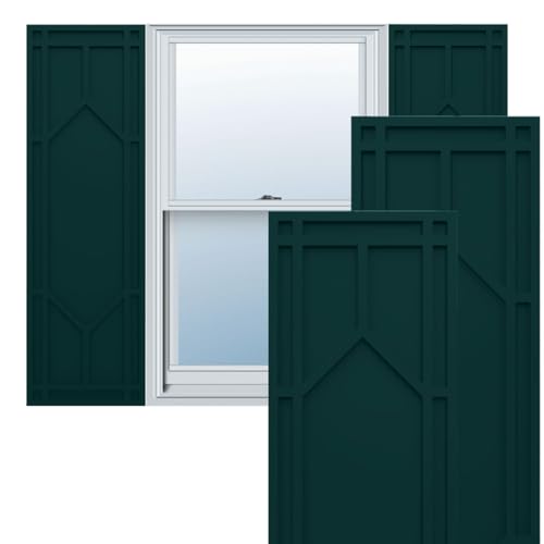 12"W x 45"H True Fit PVC Shaker Fixed Mount Shutters, Thermal Green (Per Pair - Hardware Not Included)