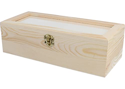 Caja madera de pino macizo con vidrio 29,5x12,5x8,8cm.