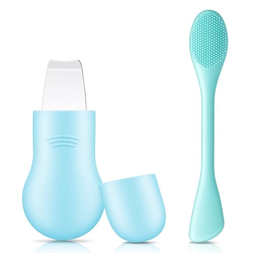 Mitesserentferner Porenreiniger für Nase,Porenreiniger Gesicht Milienmesser Milien Entferner Blackhead Remover Schaber Blackhead Remover Tool Silikonbürste für alle Hauttypen（Blau,Zweiteiliges Set）