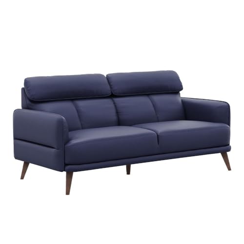 Image of Wakefit 3 Seater Sofa | 5 Year Warranty | Blue Leatherette, Neem Wood, Modern Style, Living Room, 190 x 90 x 91 cm