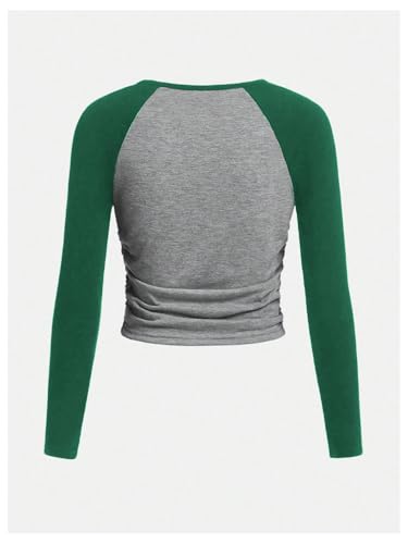 Image of SOLY HUX Girl's Long Sleeve T Shirts Cute Graphic Tees Casual Teen Tops Preppy Back to School Clothes Dark Green and Grey 12Y
