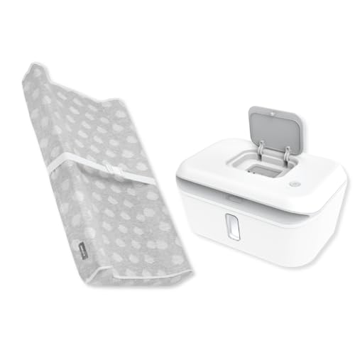 Contoured Changing Pad w/Cover (Gray, Cloud) + Wipe Warmer (White/Gray)