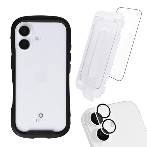 iFace Reflection iPhone 17 ケース クリア 強化ガラス (ブラック) 画面保護フィルム (クリア) カメラレンズ 保護カバー(クリア) 3点セット