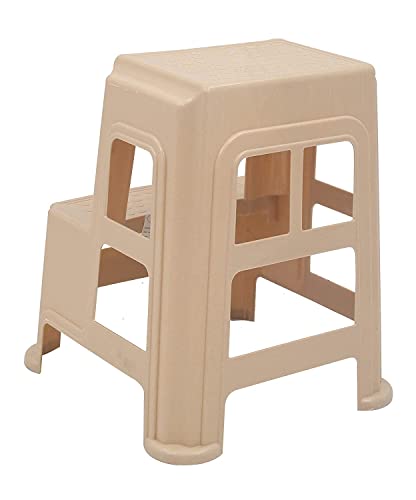 Image of SKYGLAMOUR Supreme Plastic Multi-Purpose 2 Step Stool for Home | Office&Kitchen Use with Weight Bearing Capacity of 150 Kg | 2 Step Stool for Kitchen |Color: Beige; Qnt: 01 Pcs.