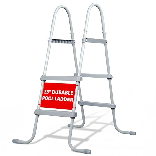 Crystals 33-Inch Pool Step Ladder Double Sided Above Ground Swimming Pool Ladder with Strong Metal Frame Anti-Slip Steps Easy Access & Safe Entry for Outdoor Pools