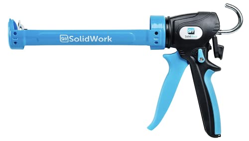 SolidWork Drip-Free Caulk Gun with Ergonomic Steel Handle, up to 1/10 Gallon Cartridge, Adjustable 24:1 or 12:1 Thrust Ratio 1/10 Gallon Cartridge | Blue Caulking Gun