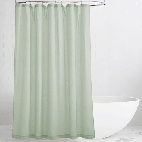 KGORGE Linen Shower Curtain - Semi Sheer Lightweight Button Hole Half Privacy Quick Dry Shower Curtains for Bathroom Bathtub Decor, Sage Green, 72 x 72 inches Long, Hooks Included