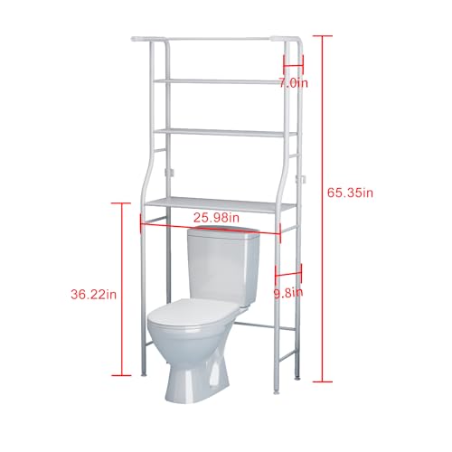 UDEAR 3 Shelf Bathroom Space Saver, Over The Toilet Rack, Corner Stand Storage Organizer, Washing Machine Accessories, Tower Shelf With Hanging Rod, White by UDEAR - Image 3