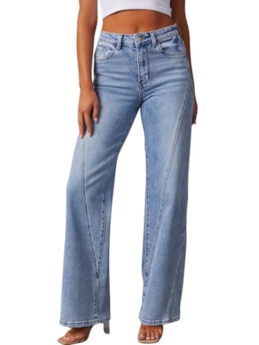 Women's Wide Leg Jeans High Waisted Stretchy Denim Pants 2025 Casual Loose Baggy Long Seamed Trousers with Pockets