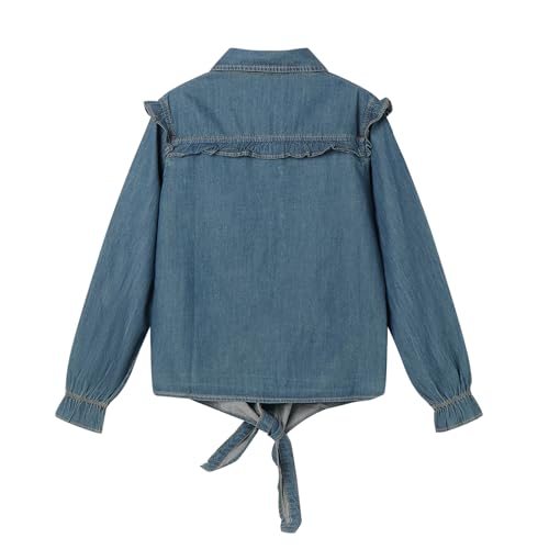 LittleSpring Girls Button Down Denim Shirt with Tie Front2