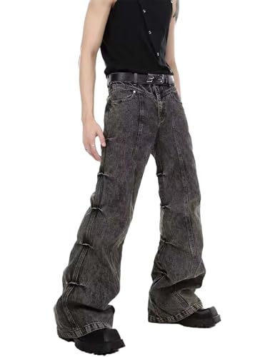 Baggy Flared Jeans for Men Women Y2K High Waist Pleated Design Goth Grunge Vintage Pants Hip Hop Harajuku Streetwear