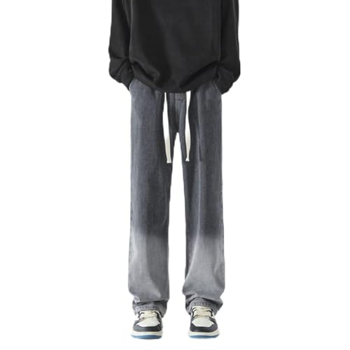 Jeans Pants Trousers Denim Washed Gradient Versatile Drawstring Straight Loose Comfortable Long Men's