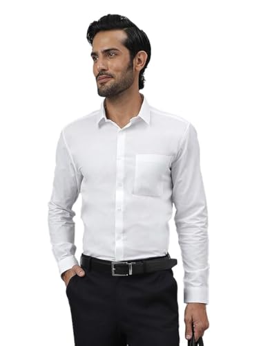 Image of KINGDOM OF WHITE Daystart Full Sleeve Formal Shirt for Men with Cutaway Collar | 100% Cotton | White Formal Shirts for Men | Office Wear | Oxford Weave | Regular Fit