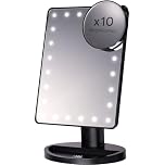 H&S Makeup Mirror with Lights - Light Up Vanity Mirror for Dressing Table Bathroom Desk - Battery Operated with LED Lights - Includes Detachable 10x Magnifying Mirror - Black