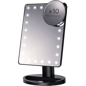 H&S Espejo Maquillaje con Luz LED Brillante – Espejos para Tocador Iluminado Ajustable – Incluye Espejo Redondo Pequeño con Aumento de 10X – Espejo con Luz para Makeup y Skin Care