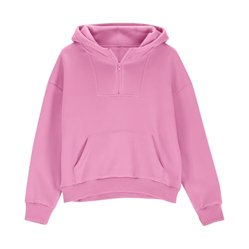 Girls Half Zip Stand Collar Hoodies Teen Girls Long Sleeve Hooded Sweatshirt Solid Pullover with Pocket 4-15 Years4