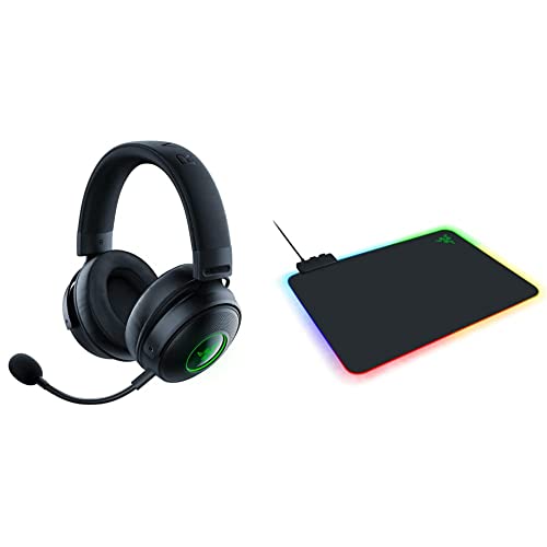 Razer Kraken V3 Pro HyperSense Wireless Gaming Headset w/Haptic Technology & Leatherette Memory Foam Cushions & Firefly Hard V2 RGB Gaming Mouse Pad: Customizable Chroma Lighting
