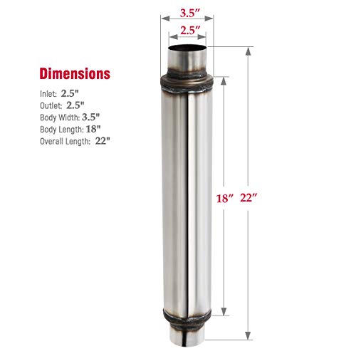 Upower 2.5 Inch Inlet Exhaust Muffler 2 1/2" Resonator Muffler 3.5" Round 18" Body Length 22" Overall Length Stainless Moderate Sound Universal Exhaust Resonator - Thumbnail 4