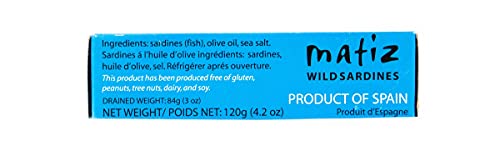 Matiz Sardines In Olive Oil, 4.2 Ounce Can, Spanish Gourmet Wild Caught Natural Fish For Tapas, Snacks, Or Meals, Protein Rich, Sealed Freshness #TOP4