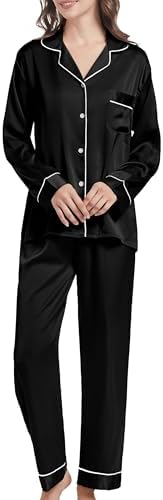Pigiama Di Seta Da Donna - Pigiama Casual Da Donna In Raso Di Seta Moda Pigiama Set Manica Lunga Sonno Due Pezzi Di Grandi Dimensioni Semplice Colore