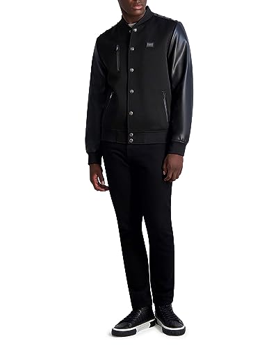 Karl Lagerfeld Paris Men's Mixed Media Studded Bomber Jacket