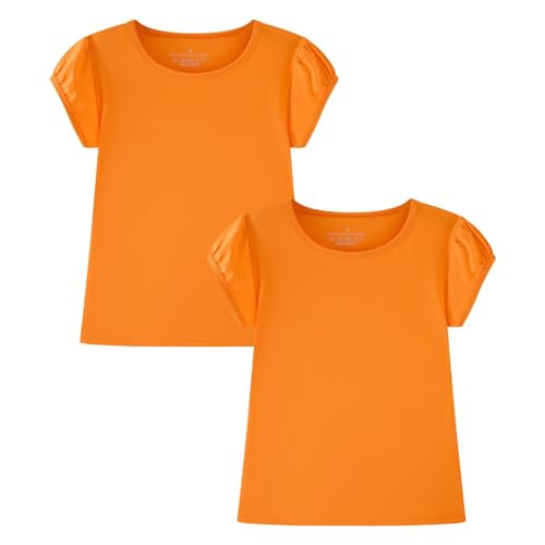 Image of Huata Girls Short Puff Sleeve Tee Basic T-Shirt 2 Packs Crewneck
