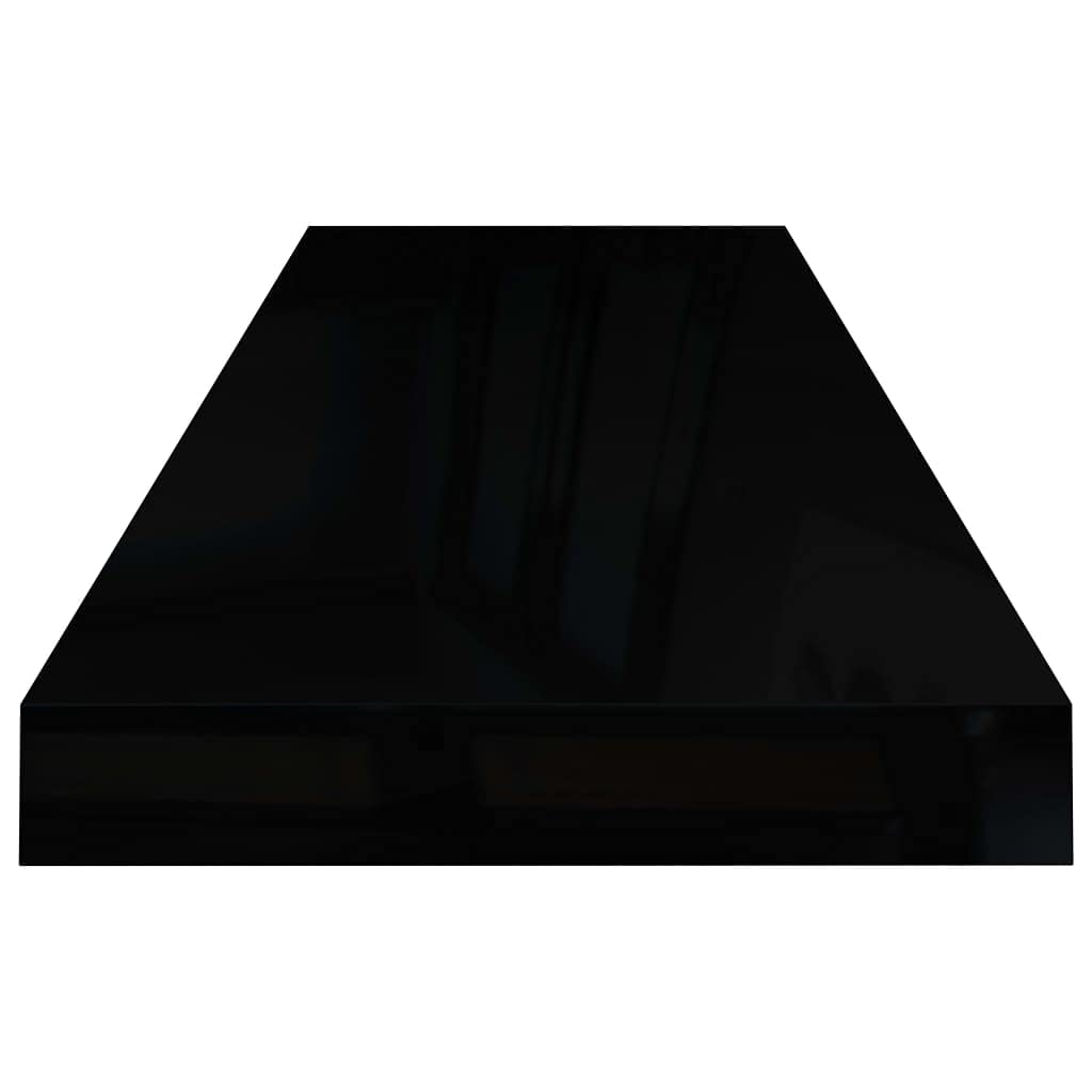 Zestaw 2 półek wiszących, wysoki połysk, czarny, 80 x 23,5 x 3,8 cm MDF, niewidoczny uchwyt, regał ścienny na książki, dekoracja, do salonu, sypialni