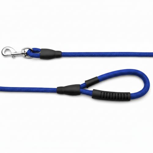 Image of Dog Leash for Large Dogs & Medium Dogs 5 Feet - Heavy Duty Nylon Rope 15mm Thick Leash with Anti Slip Rubber Handle - Tangle Free & Swivel Metal Clip (Blue)