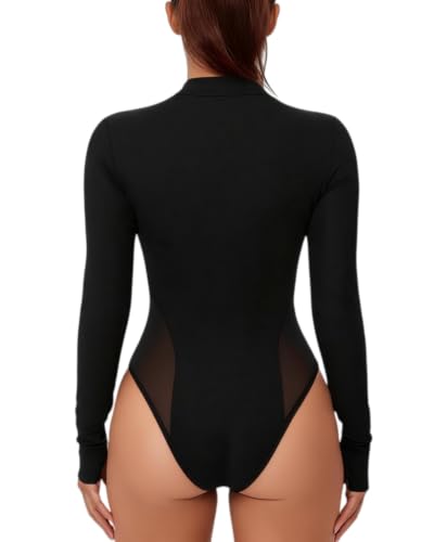Image of RARITYUS Women Sexy Lace Bodysuit Jumpsuit See Through Mesh Sleeveless /Long Sleeve Tops Swimsuit for Party Outfit