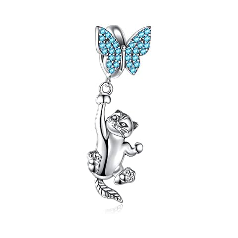 GDDX Cute Animals Collection Pendant Charms 925 Sterling Silver To Fit Women's Charm Bracelets Necklaces For Women Girls (cat butterfly charm) Cover