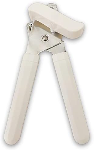 S.M Soft Hand Held Can Opener, 3-in-1 Smooth and Convenient Stainless Steel Tin Opener Manual with Ergonomic Turning Knob for Elderly with Arthritis - White/Silver